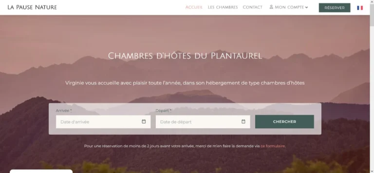 Site de réservation en ligne La Pause Nature, hébergement, réalisé par Walma