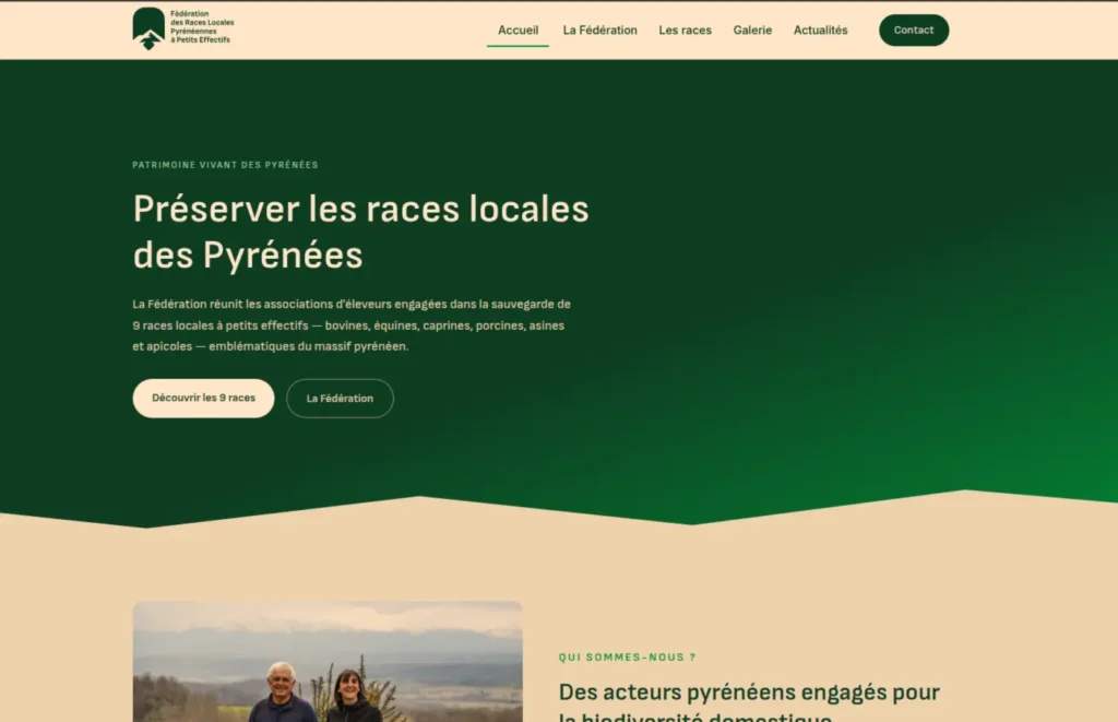 Site de la Fédération des races locales des Pyrénées à petits effectifs (Ariège), réalisé par Walma